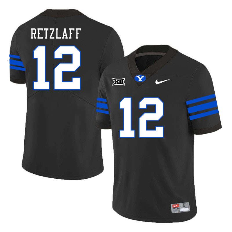 BYU Cougars #12 Jake Retzlaff Big 12 Conference College Football Jerseys Stitched Sale-Black